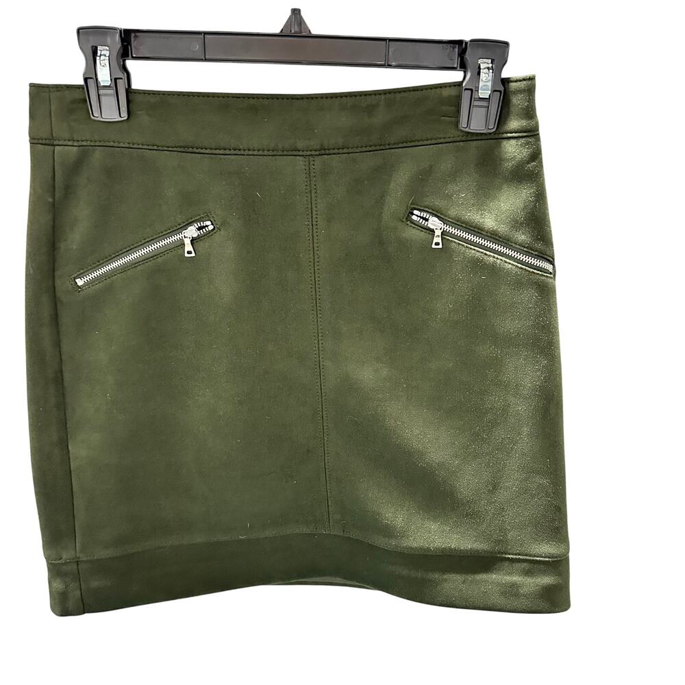 Loft Faux Suede Pocket Skirt Hunter Green With Zipper- Women's Size 2